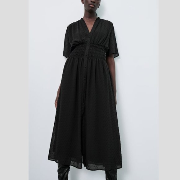 Zara Dotted Mesh Midi Dress Sz XS NWT - Picture 5 of 9